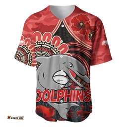 NRL ANZAC Redcliffe Dolphins Poppy Flowers Baseball Jersey Shirt