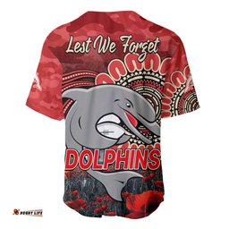 NRL ANZAC Redcliffe Dolphins Poppy Flowers Baseball Jersey Shirt