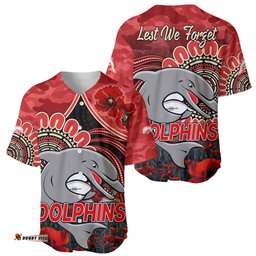 NRL ANZAC Redcliffe Dolphins Poppy Flowers Baseball Jersey Shirt