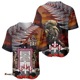 New Zealand ANZAC Day Baseball Jersey Shirt The Ode of Remembrance and Silver Fern