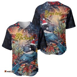 Personalised New Zealand Tui in Pohutukawa Baseball Jersey Shirt Christmas in July