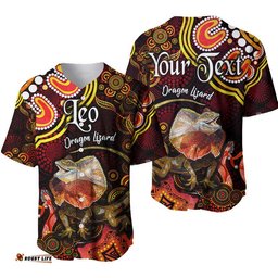 Custom Personalised Australian Astrology Baseball Jersey Shirt Leo Dragon Lizard Zodiac Aboriginal Vibes Red