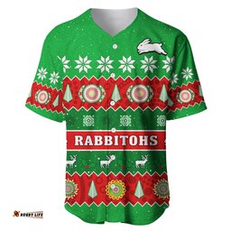 Rabbitohs Christmas Baseball Jersey Shirt Souths Aboriginal Art Merry Xmas