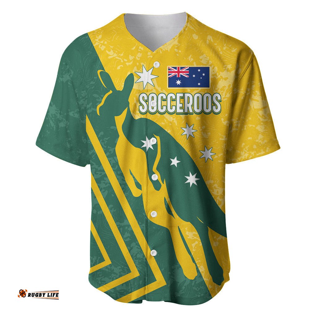 Personalised Australia Soccer Baseball Jersey Shirt Green & Gold Go Socceroos