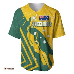 Personalised Australia Soccer Baseball Jersey Shirt Green & Gold Go Socceroos