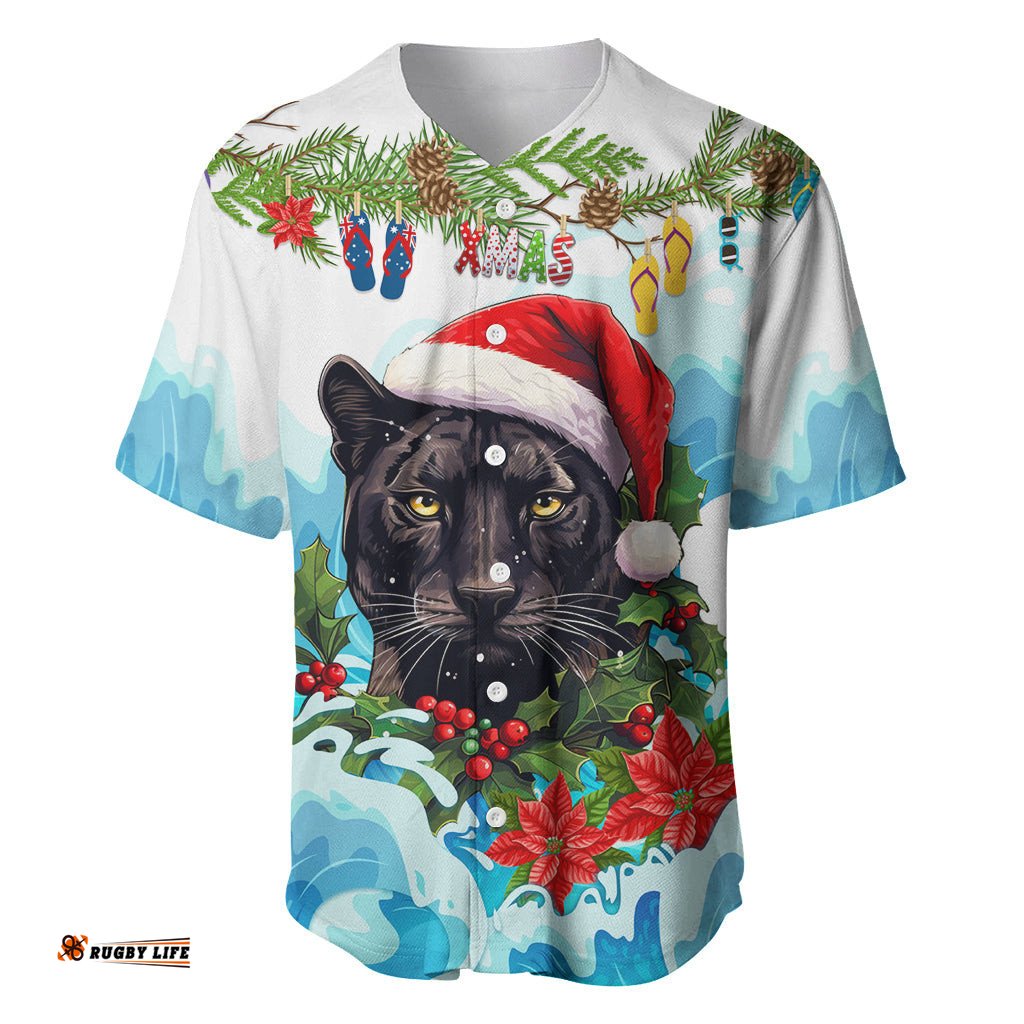 Personalised Australia Panthers Christmas Baseball Jersey Shirt Merry and Bright Breaking Wave