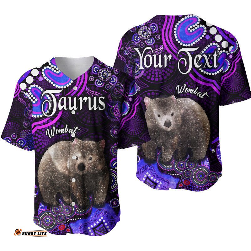 Custom Personalised Australian Astrology Baseball Jersey Shirt Taurus Wombat Zodiac Aboriginal Vibes Purple