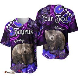 Custom Personalised Australian Astrology Baseball Jersey Shirt Taurus Wombat Zodiac Aboriginal Vibes Purple