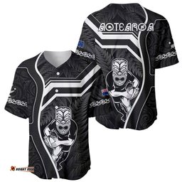 New Zealand Aotearoa Rugby Baseball Jersey Shirt Black Fern Maori Tribal Sporty Style