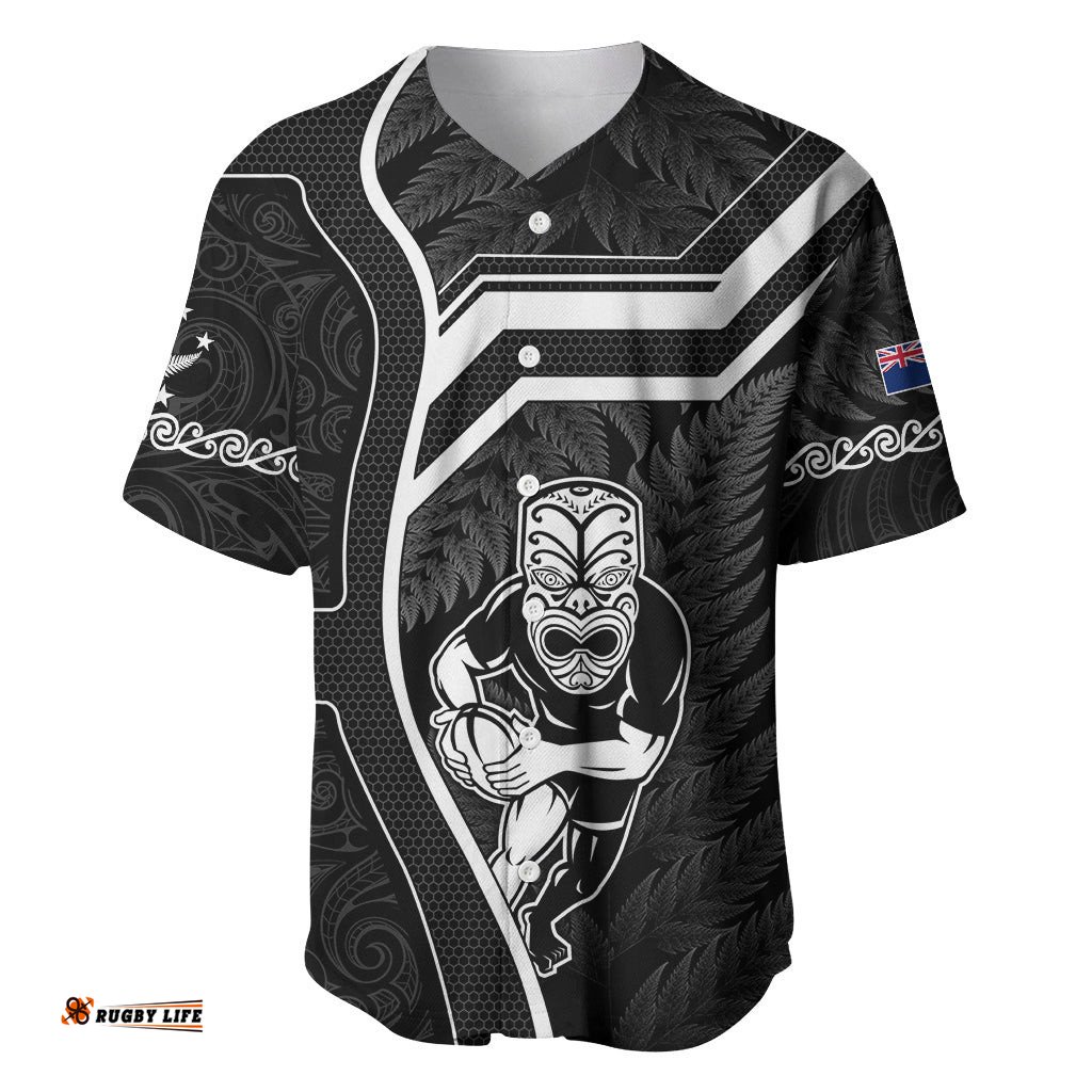New Zealand Aotearoa Rugby Baseball Jersey Shirt Black Fern Maori Tribal Sporty Style
