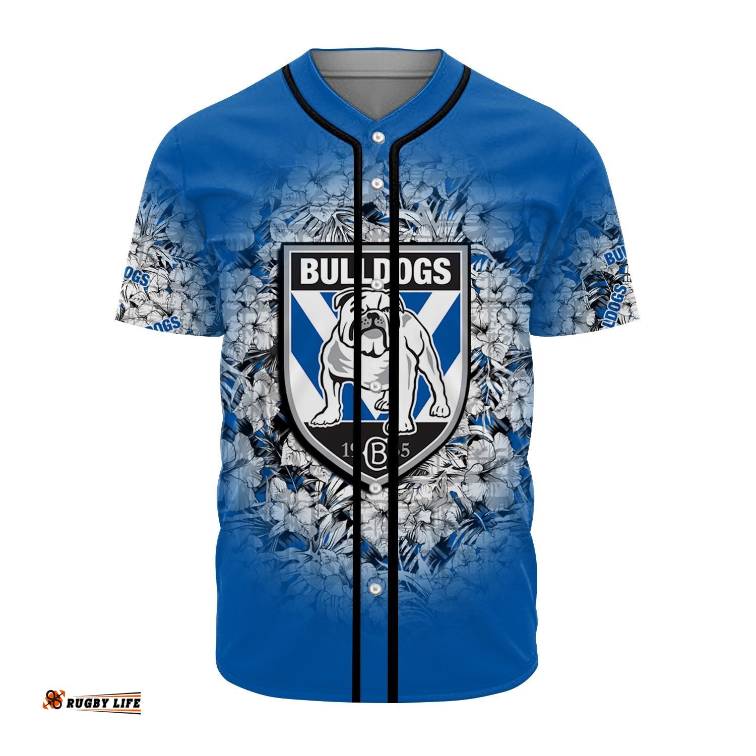 Canterbury Bankstown Bulldogs Baseball Jersey Shirt Polynesian Hibiscus Tropical Vintage NRL
