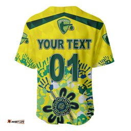 Custom Personalised Australia Cricket Baseball Jersey Shirt Aboriginal Style Unique Yellow 04