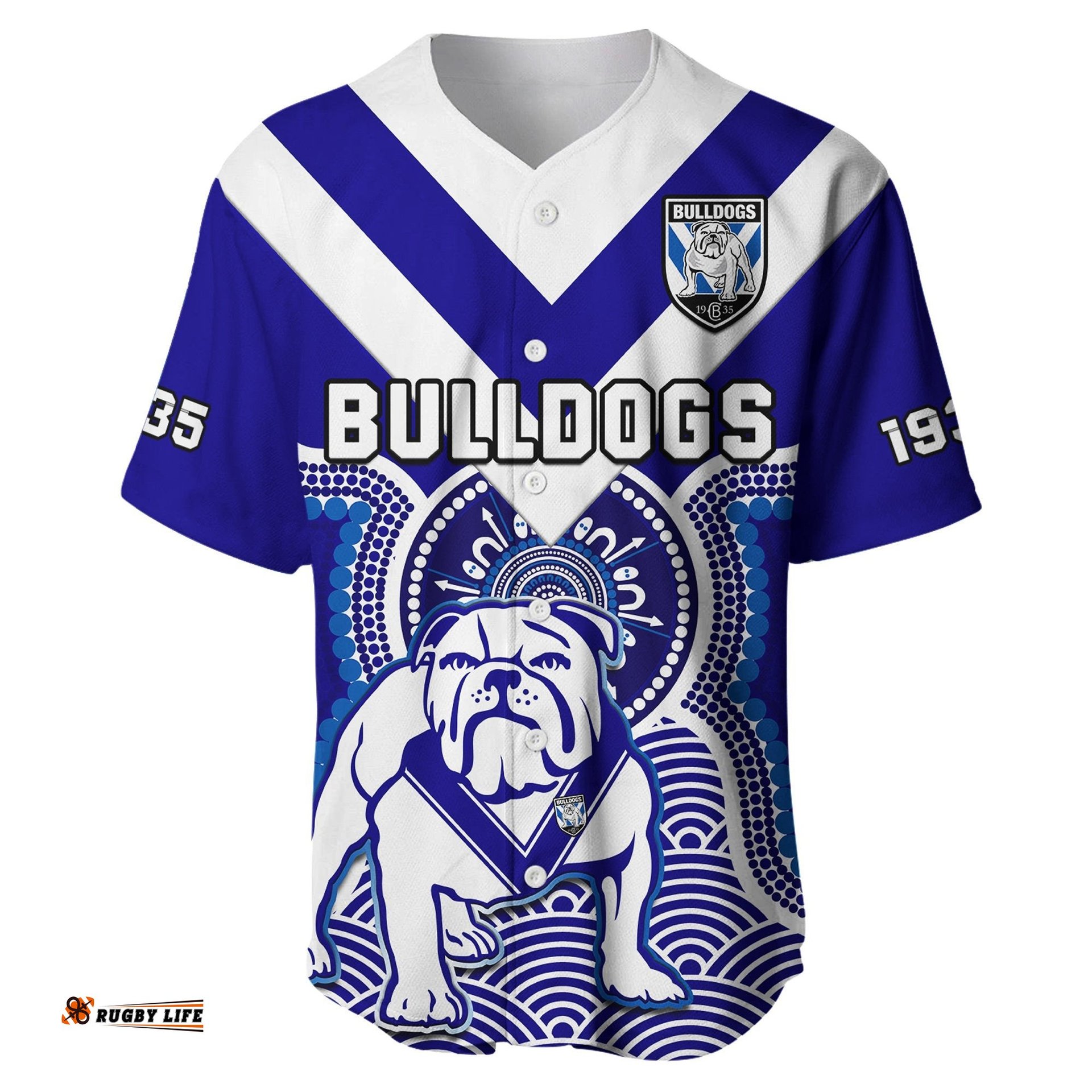 Bulldogs Rugby Baseball Jersey Shirt Canterbury Bankstown 1935 Indigenous Artsy