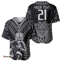 Custom New Zealand Rugby Baseball Jersey Shirt Maori All Black Warrior Tribal Tattoo