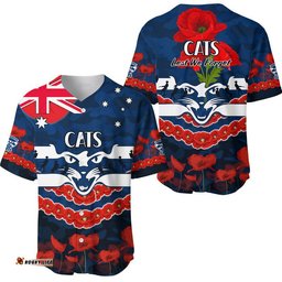 Cats Football ANZAC Baseball Jersey Shirt Lest We Forget