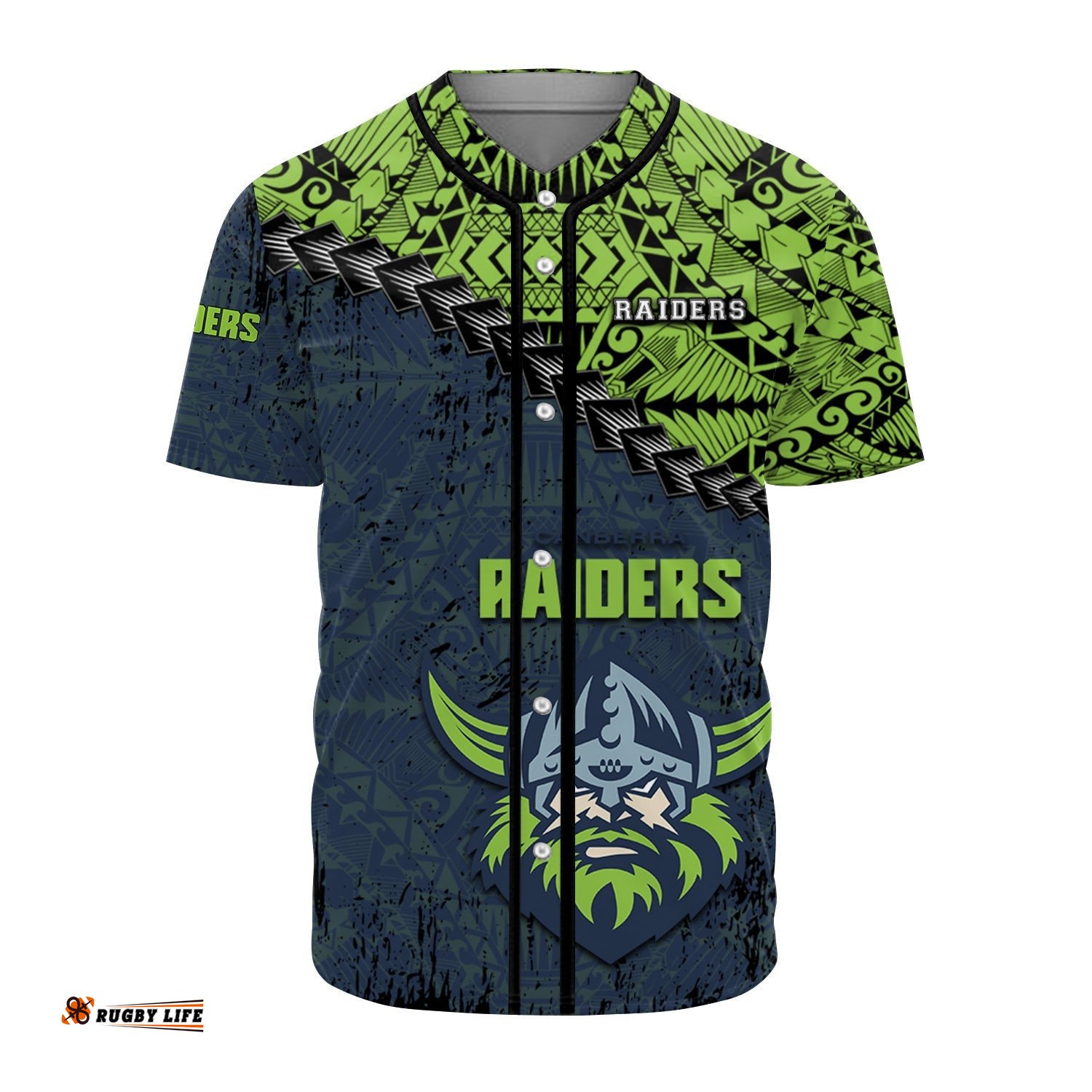 Canberra Raiders Baseball Jersey Shirt Grunge Polynesian Tattoo NRL