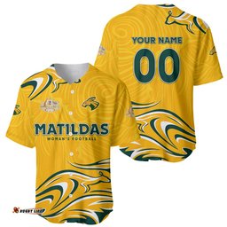 Personalised Australia Soccer Matildas Baseball Jersey Shirt Kangaroo Tornado Yellow
