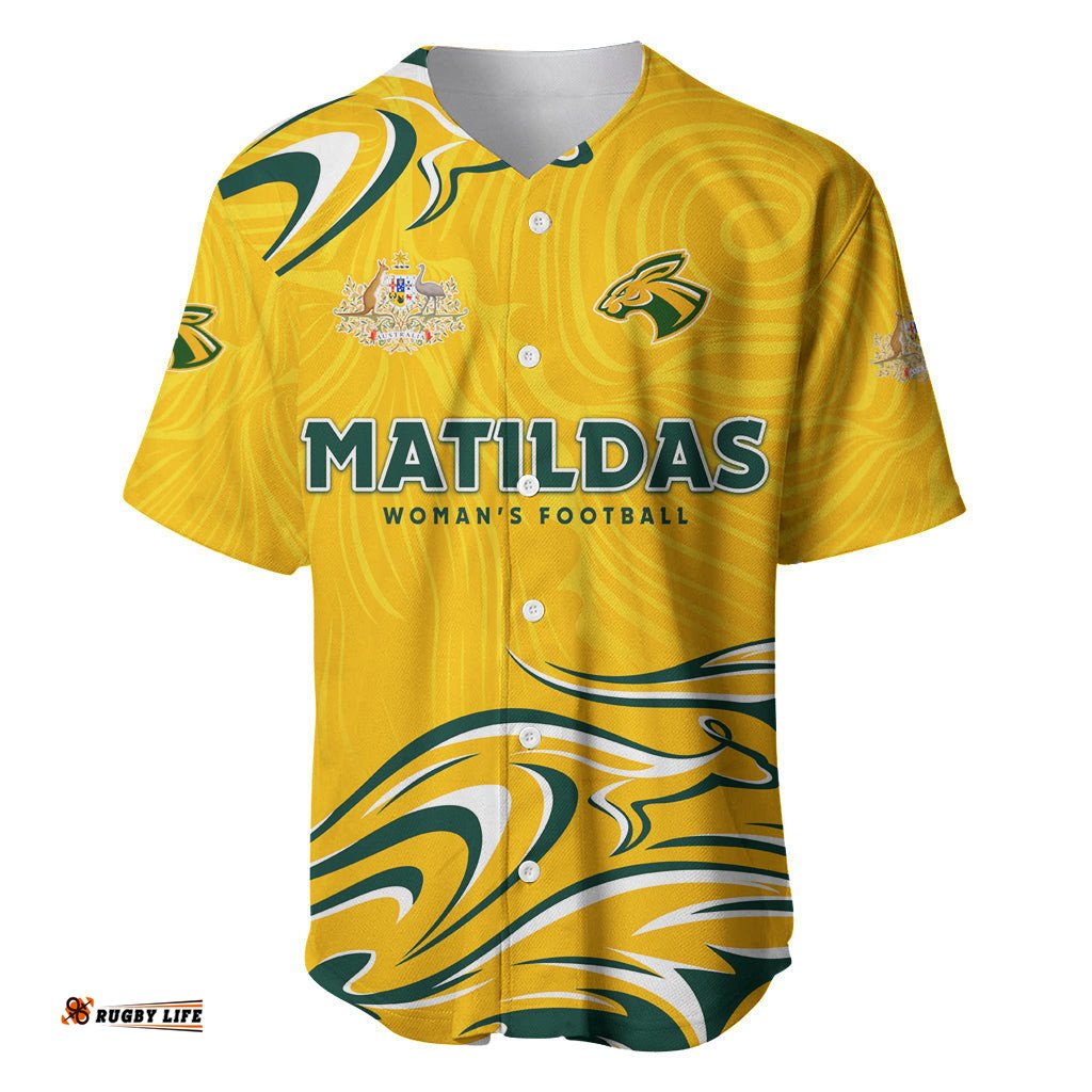 Personalised Australia Soccer Matildas Baseball Jersey Shirt Kangaroo Tornado Yellow
