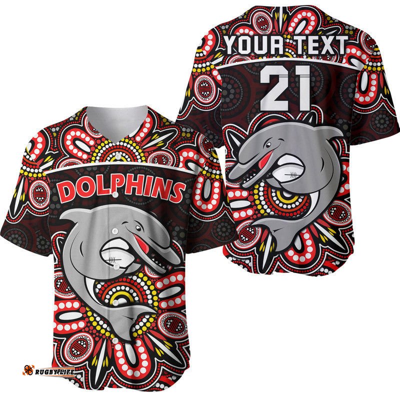 Custom Personalised Dolphins Rugby Baseball Jersey Shirt Aboriginal Dot Painting