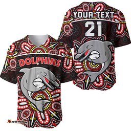 Custom Personalised Dolphins Rugby Baseball Jersey Shirt Aboriginal Dot Painting