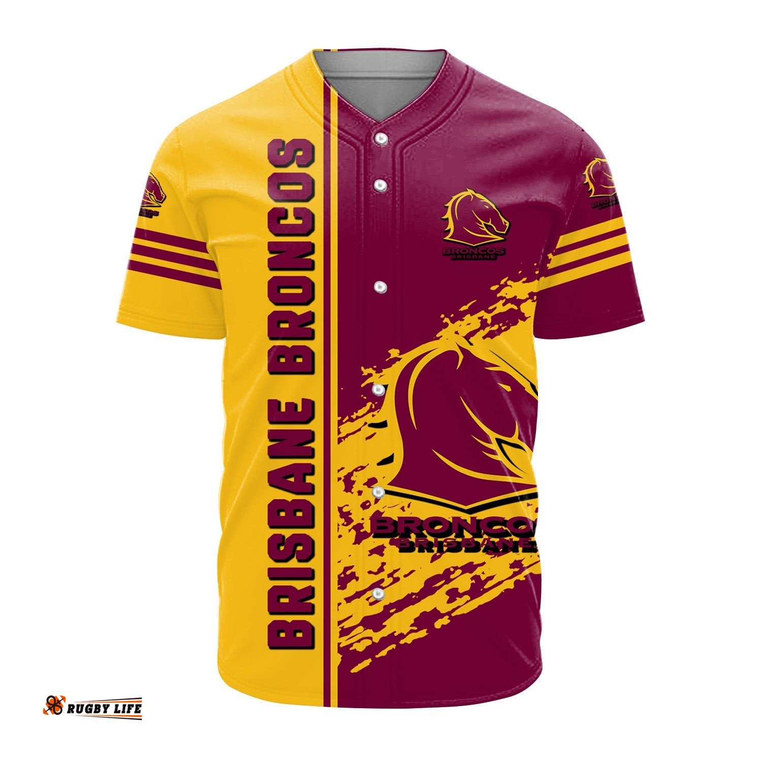 Brisbane Broncos Baseball Jersey Shirt Quarter Style NRL