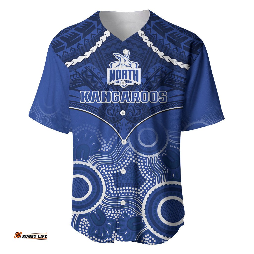 North Melbourne Football Baseball Jersey Shirt Kangaroos Aboriginal Mix Polynesian Pattern