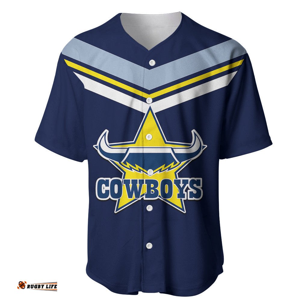Custom Text And Number NRL Cowboys Baseball Jersey Shirt New Jersey Blue