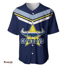 Custom Text And Number NRL Cowboys Baseball Jersey Shirt New Jersey Blue