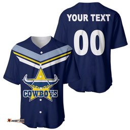 Custom Text And Number NRL Cowboys Baseball Jersey Shirt New Jersey Blue