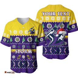 Custom Personalised Melbourne Storm Christmas Baseball Jersey Shirt Aboriginal Art Merry Xmas