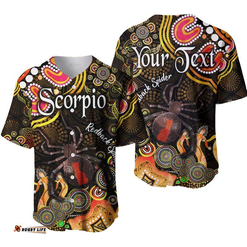 Custom Personalised Australian Astrology Baseball Jersey Shirt Scorpio Redback Spider Zodiac Aboriginal Vibes Gold