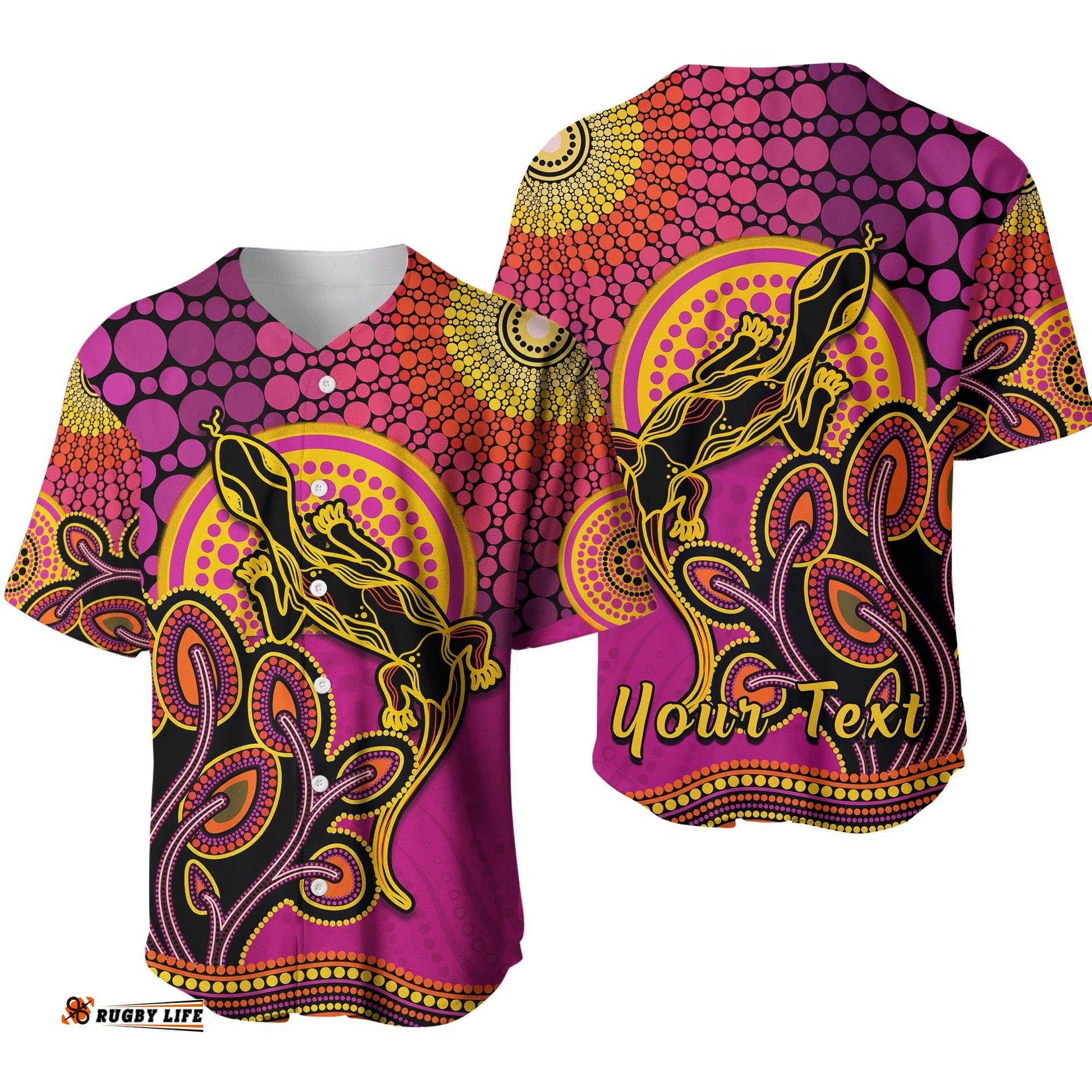Custom Personalised Aboriginal Lizard Baseball Jersey Shirt Tree On The Hill Sunshine