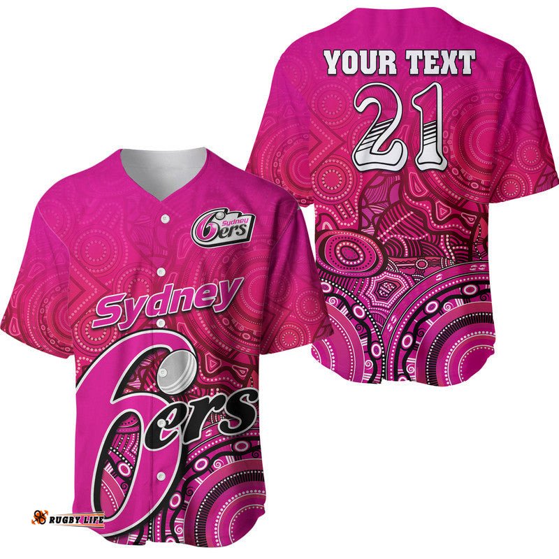 Custom Personalised Sydney Sixers Indigenous Aboriginal Arts Baseball Jersey Shirt