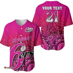 Custom Personalised Sydney Sixers Indigenous Aboriginal Arts Baseball Jersey Shirt