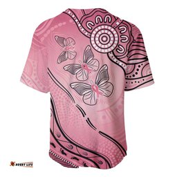 Pink Aboriginal Butterfly Ribbon Cancer Baseball Jersey Shirt