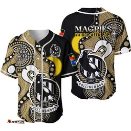 Collingwood Football NAIDOC Baseball Jersey Shirt Magpies For Our Elders Indigenous Art Ver.02