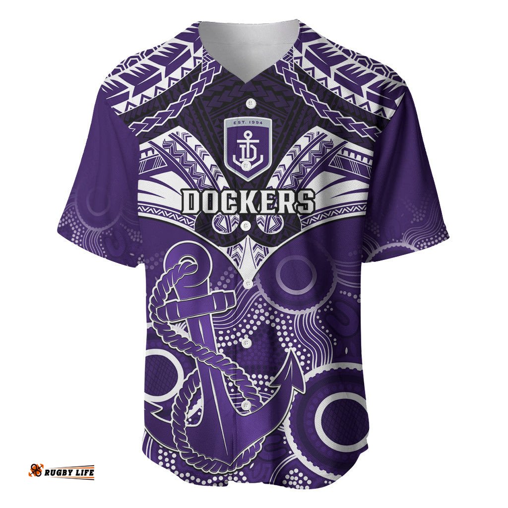 Dockers Football Baseball Jersey Shirt Fremantle Aboriginal Mix Polynesian Pattern