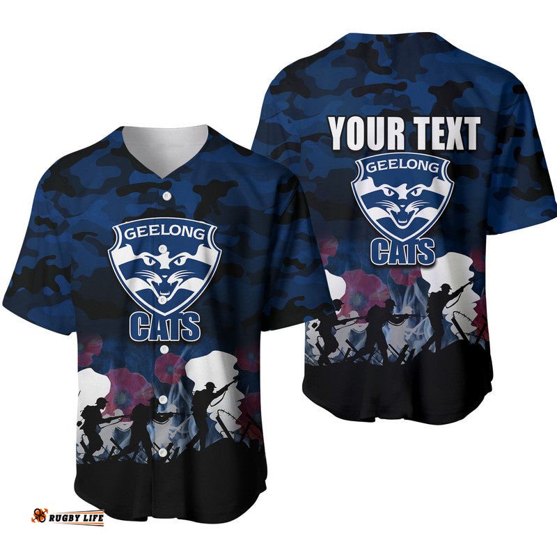 Custom Personalised AFL Anzac Day Baseball Jersey Shirt Cats Army Style