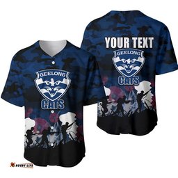 Custom Personalised AFL Anzac Day Baseball Jersey Shirt Cats Army Style