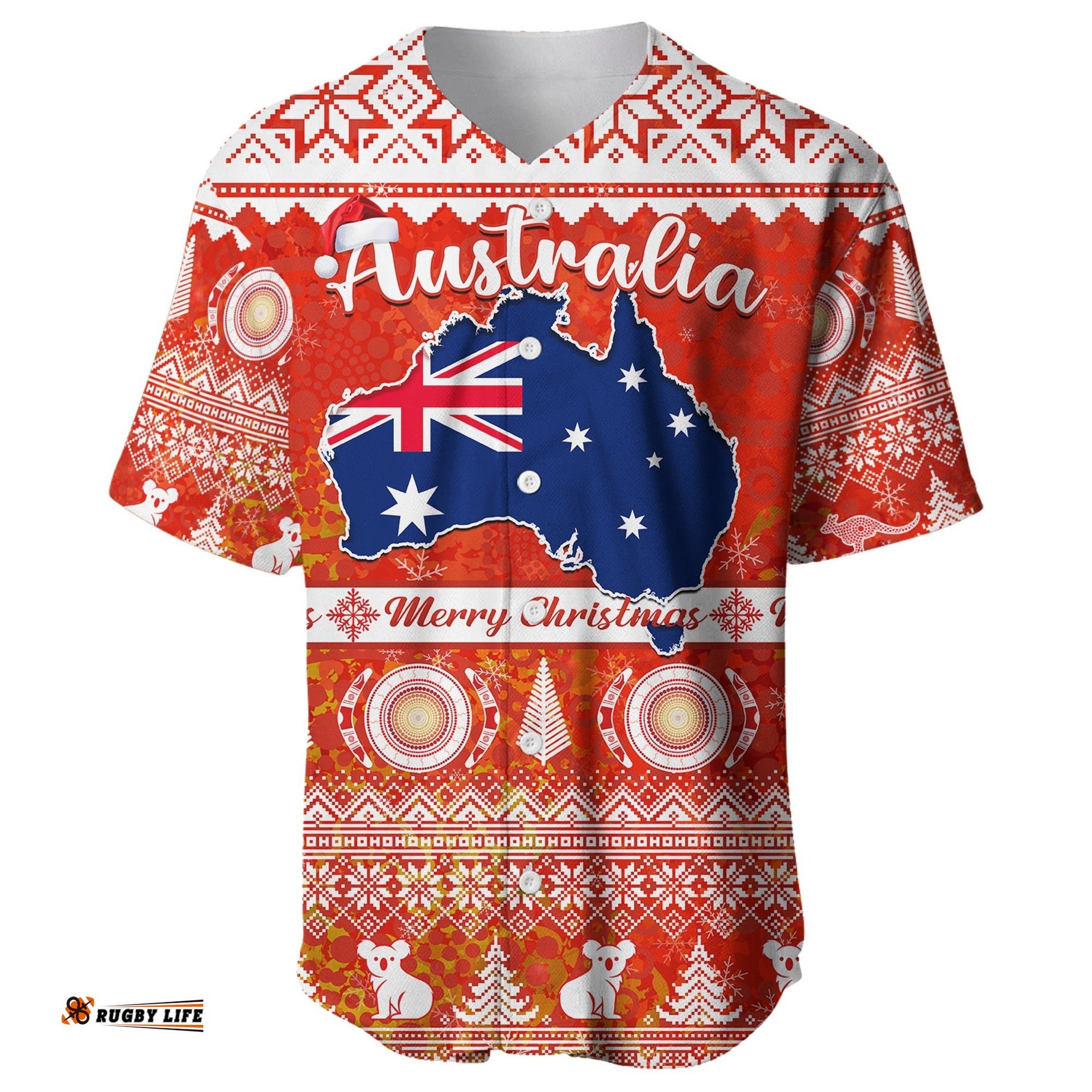 Custom Personalised Australia Baseball Jersey Shirt Australian Map Aboriginal Painting Merry Christmas