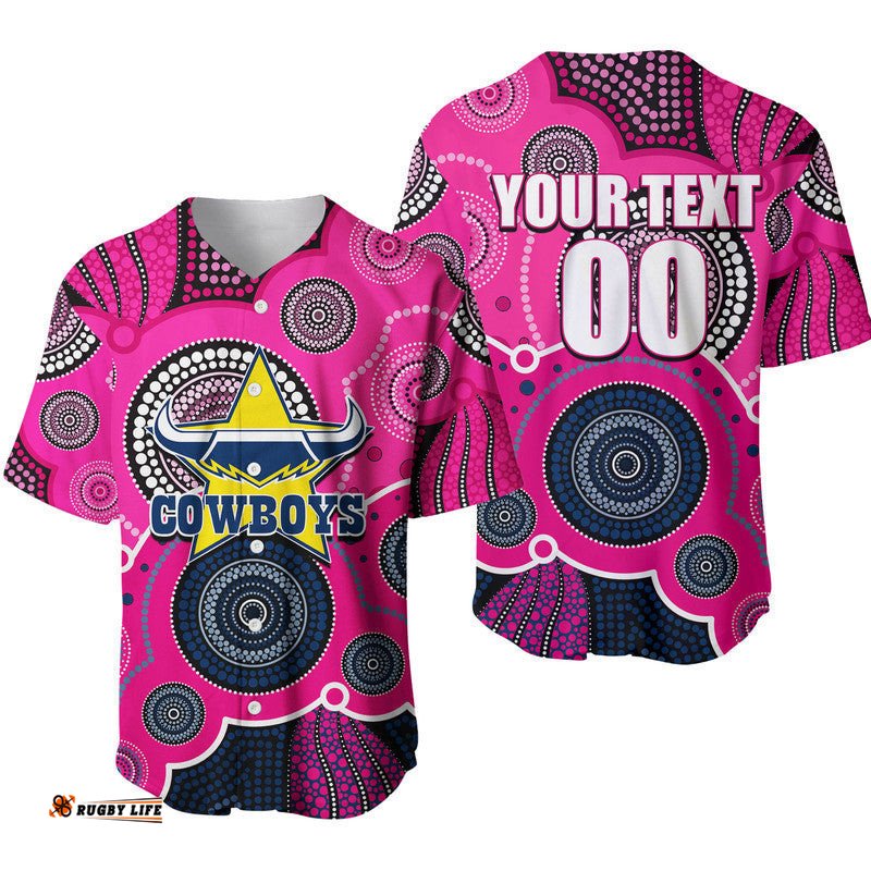 Custom Personalised And Number Cowboys Rugby Baseball Jersey Shirt Aboriginal Pink Jersey