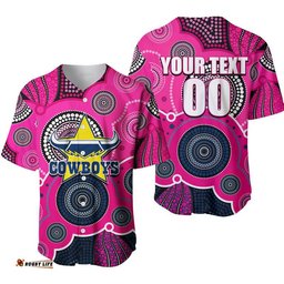 Custom Personalised And Number Cowboys Rugby Baseball Jersey Shirt Aboriginal Pink Jersey
