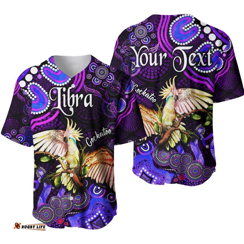 Custom Personalised Australian Astrology Baseball Jersey Shirt Libra Cockatoo Glider Zodiac Aboriginal Vibes Purple