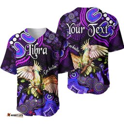 Custom Personalised Australian Astrology Baseball Jersey Shirt Libra Cockatoo Glider Zodiac Aboriginal Vibes Purple