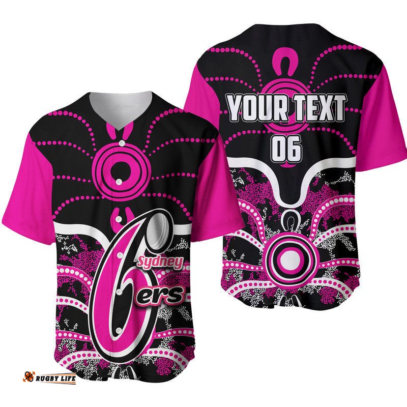 Custom Personalised And Number Sydney Sixers Baseball Jersey Shirt Cricket Dot Aboriginal