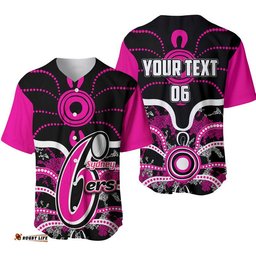 Custom Personalised And Number Sydney Sixers Baseball Jersey Shirt Cricket Dot Aboriginal