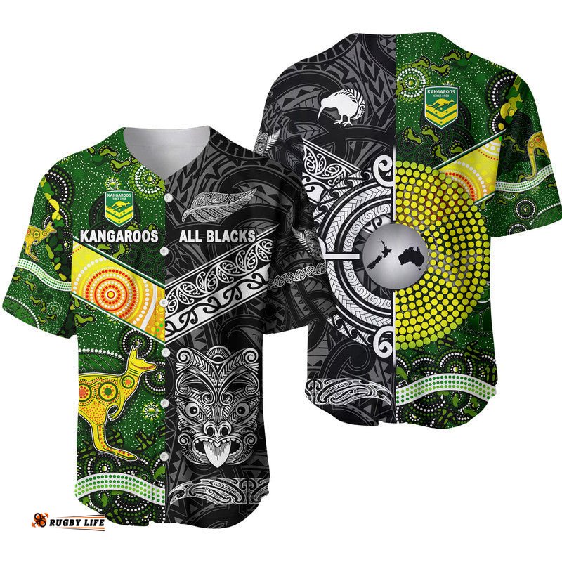 New Zealand Maori All Black And Australia Kangaroos Aboriginal Baseball Jersey Shirt Rugby Together