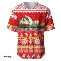 Custom Personalised Australia Baseball Jersey Shirt Sydney Opera House Aboriginal Art Merry Christmas