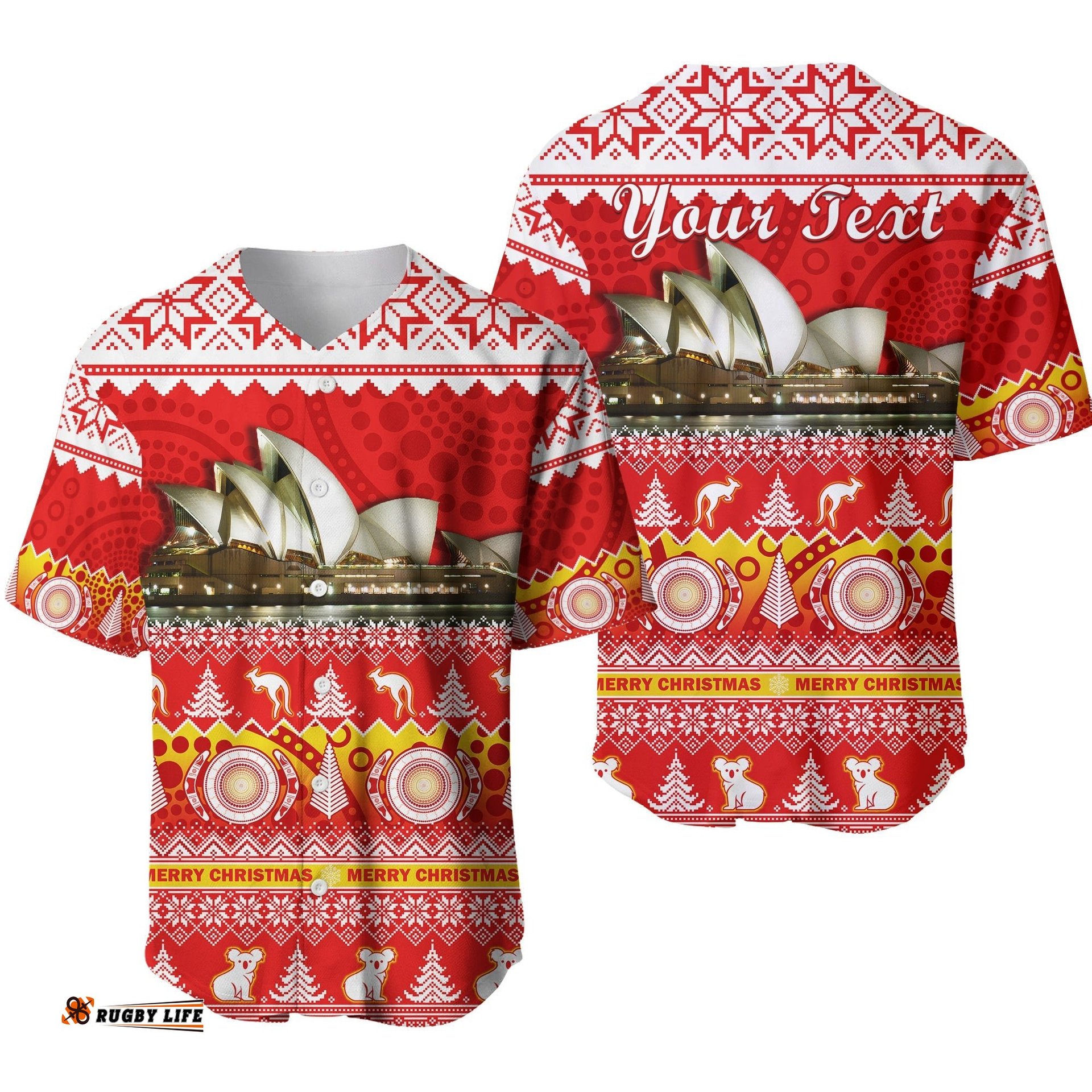 Custom Personalised Australia Baseball Jersey Shirt Sydney Opera House Aboriginal Art Merry Christmas