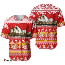 Custom Personalised Australia Baseball Jersey Shirt Sydney Opera House Aboriginal Art Merry Christmas